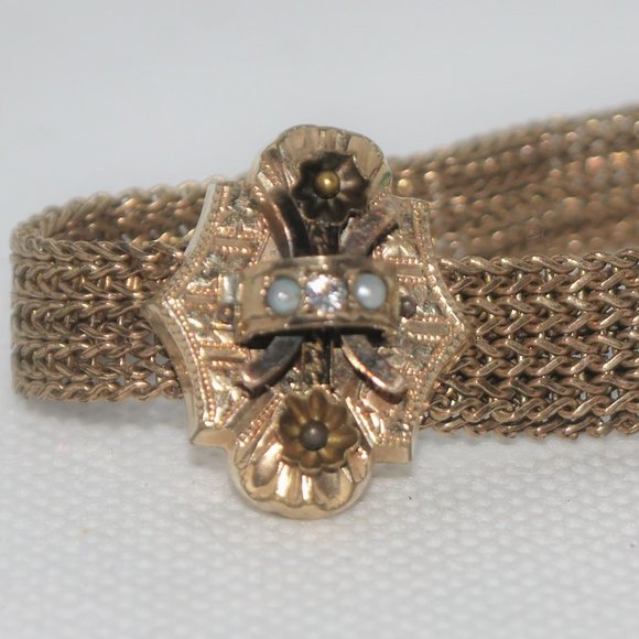 Antique Victorian GF Mesh Slider Bracelet - Picture 1 of 16